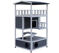PawHut Caseta de madera Gris/Blanco para gatos