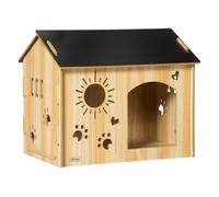 PawHut Caseta de Madera para Perros Pequeños Casa para Mascotas Interior con Puerta Delantera de Forma de Sol Corazón Pata 69x50x58,5 cm Roble
