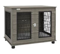 PawHut: Caseta de perro con cojín, puerta con cerradura, malla metálica de ventilación, para perros medianos de hasta 20 kg, gris, 80 x 56 x 63 cm