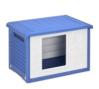 PawHut Caseta elevada para perros pequeños con entrada y 2 rejillas de ventilación laterales, caseta antideslizante para exteriores fabricada en polietileno, fácil de limpiar, 60 x 42 x 40 cm, azul y