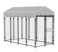 PawHut Caseta exterior 3m² con toldo impermeable para perros grandes, puerta con cerradura 239L x 121W x 183H cm