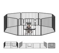 PawHut Caseta Modular de 8 Paneles para Interior y Exterior para Perros Medianos y Pequeños, Puerta de Acero para Perros con 9 Clavijas, 164x164x60 cm, Negro