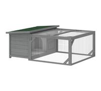 PawHut Caseta para conejos de madera, jaula para conejos con techo de betún abatible, corral de juego, puertas 125,5x100x49 cm Gris