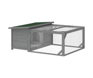 PawHut Caseta para conejos de madera, jaula para conejos con techo de betún abatible, corral de juego, puertas 125,5x100x49 cm Gris