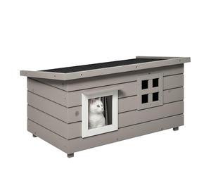 PawHut caseta para gatos caseta para gatos con techo de asfalto cueva para gatos casita para animales con ventana para gatos perros al aire libre resistente al invierno madera de abeto gris negro 87 x