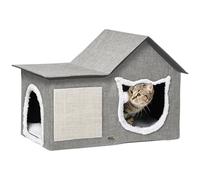 Pawhut Caseta para Gatos con Almohadilla para Rascar 65x41x45,5 cm Gris