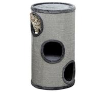 PawHut Caseta para gatos de 3 niveles con rascador de sisal y revestimiento de felpa, caseta para gatos de interior, varios niveles, diámetro 38 x 70 cm, gris
