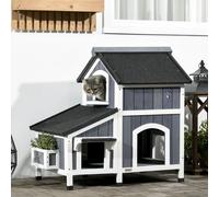 PawHut Caseta para Gatos de Madera de 2 Niveles con Macetero 96x65x85,5 cm Natural Wood 96x65x85.5 cm