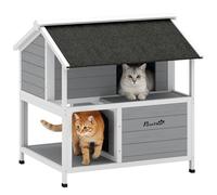 PawHut Caseta para gatos exterior, refugio para exteriores, impermeable, techo abatible, madera de abeto, 80 x 93 x 95, Gris Aosom España