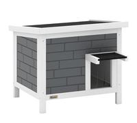 PawHut Caseta para Gatos Resistente al Agua de Madera con Techo Abatible Placas Aislantes de Aluminio y Techo de Asfalto 61x51x53,5 cm Gris Aosom España