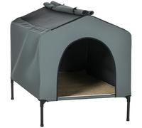 PawHut Caseta para Perros 130x85x95 cm Cama para Perros con Cojín Ventanas de Malla Enrollable y Cubierta Exterior para Perros Grandes Gris
