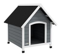 PawHut Caseta para Perros 75x88x82 cm Casa para Perros Medianos con Techo de Tejas de Imitación Base Elevada y Suelo Desmontable para Exterior Gris