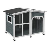 PawHut Caseta para Perros Casa para Perros Pequeños de Madera con Techo Abatible Frontal de Acrílico Puerta con Cortina y Fondo Extraíble