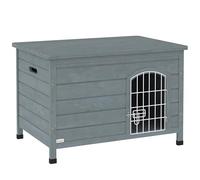 PawHut Caseta para perros con puerta y caja de rejilla, jaula de transporte para gatos y conejos, exterior impermeable, gris oscuro, abeto, 80 x 55 x 53,5 cm