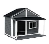 PawHut caseta para perros de madera maciza caseta para animales pequeños caseta para perros con terraza techo de asfalto caseta para exteriores resistente a la intemperie gris 124 x 112 x 105 cm