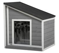 PawHut Caseta para Perros de Madera Maciza, Resistente a la Intemperie, Techo de Asfalto, 71 cm x 58 cm x 77 cm, Gris + Blanco