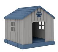 PawHut Caseta para perros de plástico de exterior impermeable, caseta para perros de tamaño mediano con base elevada, ventanas y tejado para jardín, patio, terraza, casa e interior, 85 x 79 x 82 cm