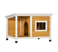 PawHut Caseta para Perros Exterior 85,5x62x60 cm Casa para Perros de Madera con Techo Asfáltico Abatible Puerta y Ventana para Perros Pequeños Natural