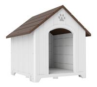 PawHut Caseta para Perros Exterior Casa para Perros Extragrandes de Plástico con 2 Ventanas Base Elevada Estacas Marrón Oscuro