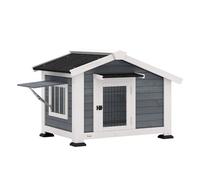 PawHut Caseta para Perros Exterior de Madera, Casa para Perros Medianos con Techo Asfático, Suelo Extraíble, Ventana Abatible y Puerta Ventilada, Base