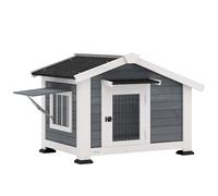 PawHut Caseta para Perros Exterior de Madera, Casa para Perros Medianos con Techo Asfático, Suelo Extraíble, Ventana Abatible y Puerta Ventilada, Base Elevada, 98x76x69,5 cm, Gris