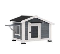 PawHut Caseta para Perros Exterior de Madera, Casa para Perros Medianos con Techo Asfático, Suelo Extraíble, Ventana Abatible y Puerta Ventilada, Base Elevada, 98x76x69,5 cm, Gris