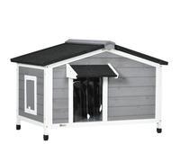 PawHut Caseta de Madera para Perros Casita para Mascotas con Techo Asfáltico y Base Extraíble 97x72x65 cm Gris Aosom España