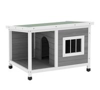 PawHut Caseta para Perros Exterior 85,5x62x60 cm Casa para Perros de Madera con Techo Asfáltico Abatible Puerta y Ventana para Perros Pequeños Gris