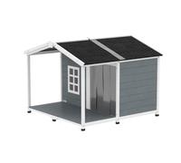 PawHut Caseta para perros resistente a la intemperie Casa elevada de madera con techo de asfalto, terraza, para perros medianos 103x107x83,5cm Gris