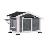 PawHut Caseta para perros resistente a la intemperie de madera con suelo extraíble Tejado de asfalto Ventana abatible 98x76x69,5 cm Gris