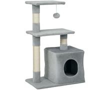 PawHut Árbol Rascador para Gatos 81,5 cm Torre para Gatos con Postes de Sisal 2 Plataformas Cueva y Bola Colgante Estilo Elegante 50x30x81,5 cm Gris