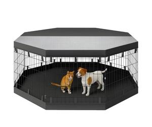 PawHut Cercado Plegable 8 Paneles 24" H para Mascotas pequeñas | Almohadilla inferior impermeable, cubierta superior resistente al sol, valla para cachorros, interior exterior