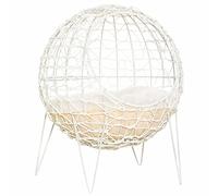 Pawhut Cesta de ratán para Gatos Cueva para Gatos cabaña para Gatos Cama para Gatos con cojín diseño Elevado Cama para Mascotas Crema Blanco Ø45 x 57H cm