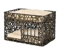 PawHut Cesta de Ratán para Gatos de 2 Alturas Cama Cueva con 2 Cojines Suaves Ventana Espaciosa 56x41x45 cm Café Oscuro Aosom España