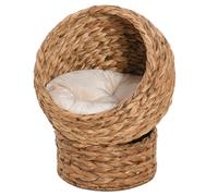PawHut Cesta para Gatos de Ratán con Almohadilla de Jacinto de Agua Marrón 50 x 42 x 60 cm