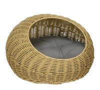 PawHut Cesta ratán gato, cueva gato hasta 4 kg Ø50x31 cm Marrón claro