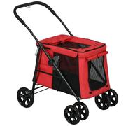 PawHut - Cochecito de perro para perro plegable con cojín con freno de tela 600D Oxford acero para mascotas menos de 20 kg, 102 x 62 x 105 cm, rojo