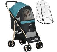 PawHut Cochecito para mascotas, cochecito para perros pequeños, gatos en miniatura, cochecito para perros y gatos con cubierta para la lluvia, cesta de almacenamiento, correas de seguridad, cojín,