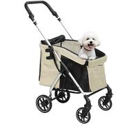 PawHut Cochecito para Mascotas Ligero y Plegable para Perros Pequeños con Ventilación Óptima 80x48,5x106 cm Caqui y Plata