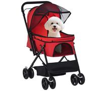 PawHut Cochecito para Mascotas Plegable Carrito con Toldo Ajustable Cesta de Almacenaje Tela Oxford 600D Acero 76,5x52x95 cm Rojo Aosom España