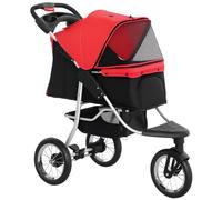 PawHut Cochecito para Mascotas Plegable Carritos para Perros con 3 Ruedas Puerta Ventanas de Malla Cesta de Almacenaje y Correas de Seguridad Marco Acero 109,5x57,5x106,5 cm Rojo y Negro Aosom España