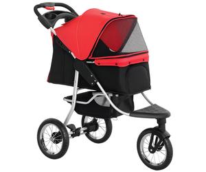PawHut Cochecito para Mascotas Plegable Carritos para Perros con 3 Ruedas Puerta Ventanas de Malla Cesta de Almacenaje y Correas de Seguridad Marco Acero 109,5x57,5x106,5 cm Rojo y Negro Aosom España
