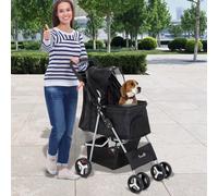 PawHut Cochecito para Mascotas Plegable con Toldo Ajustable 75x46x94 cm Negro
