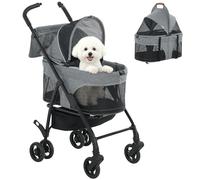 PawHut - Cochecito para perro 3 en 1 desmontable con capazo extraíble y sin cremallera, para perros pequeños y gatos de 10 kg, color gris