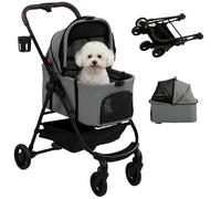 Pawhut Cochecito para perros 3 en 1 plegable para cachorros y gatos, Gris