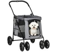PawHut Cochecito para Perros 4 Ruedas Carriola para Razas Medianas Gris