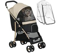 PawHut Cochecito para perros con cubierta de lluvia plegable para mascotas pequeñas, color caqui