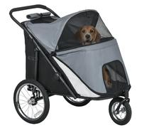 PawHut cochecito para perros con ventanas de malla, cochecito plegable para gatos con correa de seguridad, ruedas grandes de goma para perros medianos y grandes de hasta 30 kg, Oxford, gris