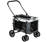PawHut Cochecito para Perros Pequeños Plegable Cochecito para Mascotas con Vagón Desmontable 4 Puertas con Cremallera Gris