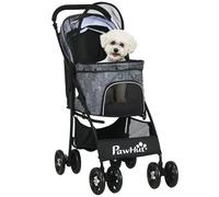 PawHut Cochecito para Perros Pequeños Plegable con Cesta de Almacenaje Capota Ajustable y 2 Ruedas Universales 81x48x99 cm Gris
